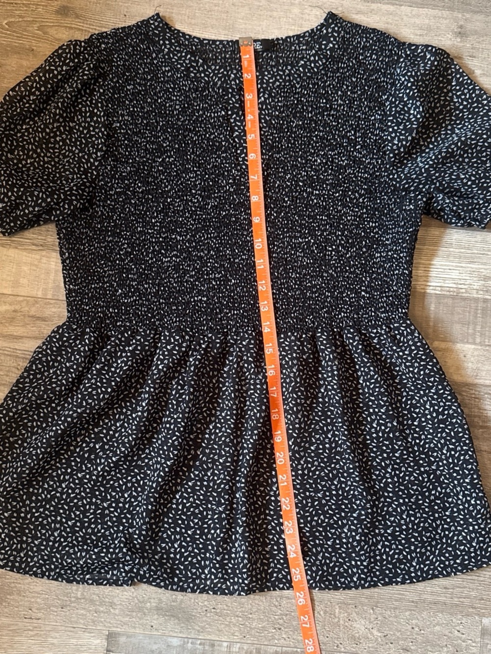 CURE Black Smocked Peplum Top with White Dot Print size L - Picture 3 of 4